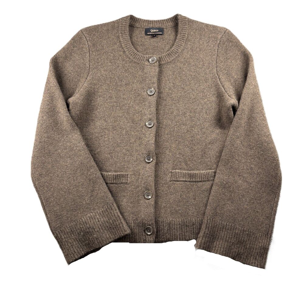 Quince Women Mongolian Cashmere Structured Cardigan Oatmeal Brown Small Q196